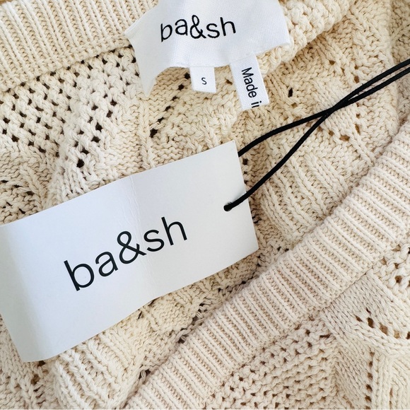 Ba&sh Paris 100% cotton Jensen Cropped knit Sweater in cream NEW - Picture 7 of 10